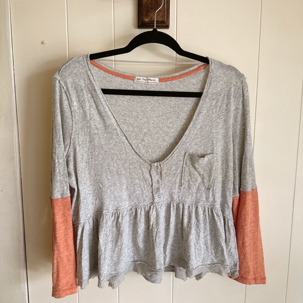 We the Free Gray and Orange Women's Top
